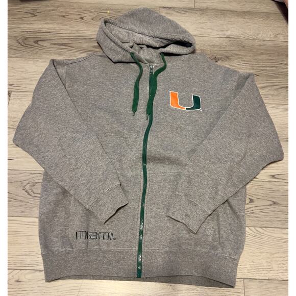 e5 University of Miami Hurricanes Gray Zip Up Sweatshirt Jacket Size L - Picture 1 of 5